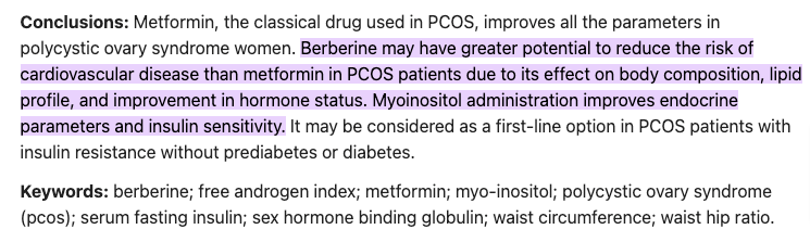 metformin vs berberine in pcos patients