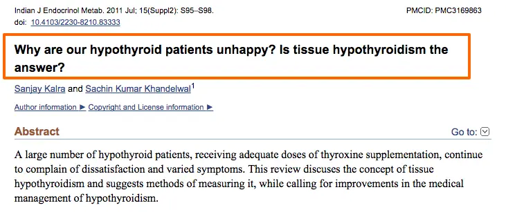 study outlining the definition of tissue level hypothyroidism