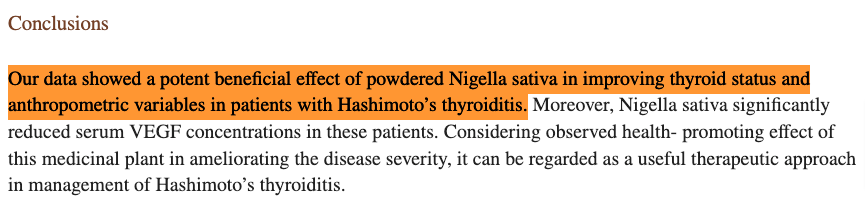 study showing the efficacy of nigella sativa powder in treating hashimoto's