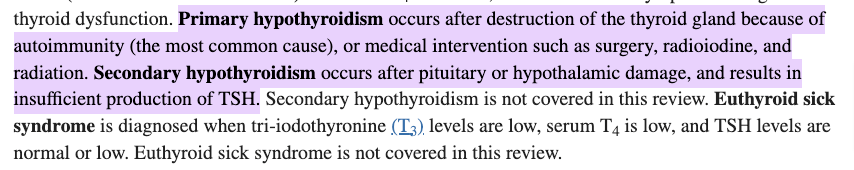 definition of primary hypothyroidism and secondary hypothyroidism