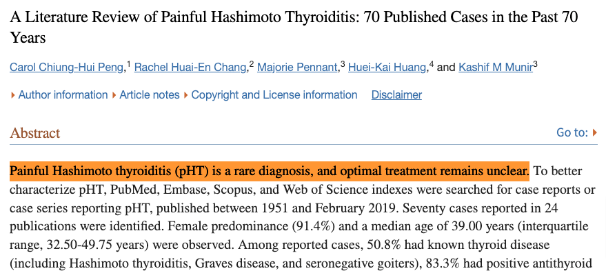 painful hashimoto's thyroiditis as a rare disease state