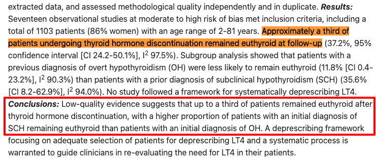 up to one third of patients taking thyroid medication remain euthyroid after discontinuation