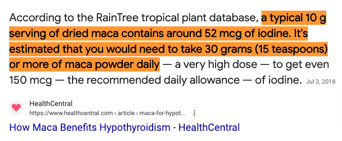 estimated iodine content in maca