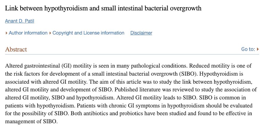 link between hypothyroidism and small intestinal bacterial overgrowth