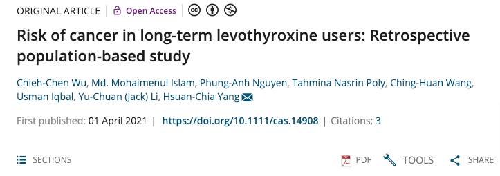 original article outlining cancer risk on levothyroxine users