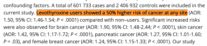 research study suggests that levothyroxine use imparts a 50% risk of cancer at any site