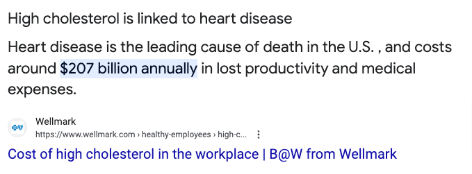 high cholesterol is estimated to cost over 200 billion dollars annually