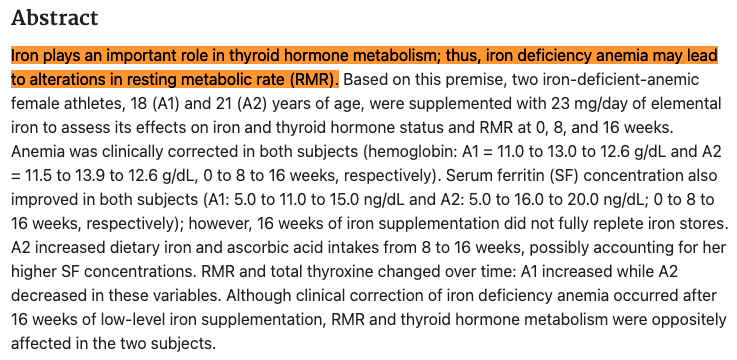 low iron negatively impacts metabolism by impacting thyroid function