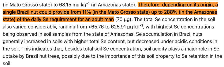 selenium concentration in plants can vary wildly based on where they are harvested