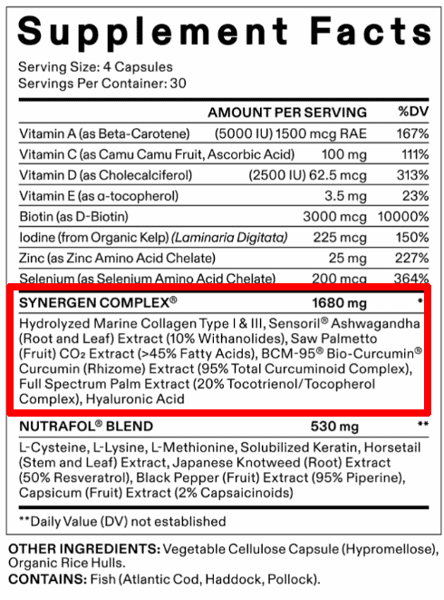 nutrofol ingredient list with sources of silicon highlighted