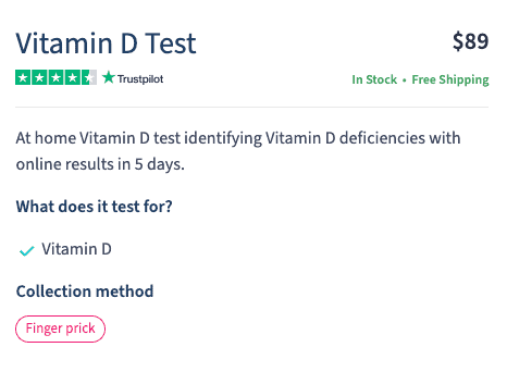 vitamin d testing at 89 per test