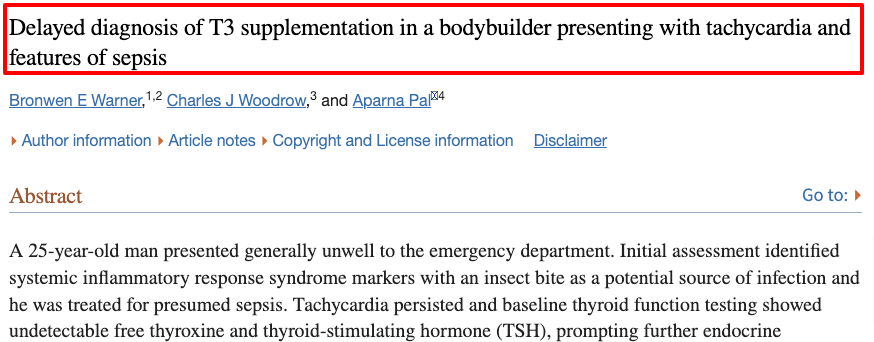 case study of a bodybuilder using T3 thyroid hormone suffering from tachycardia