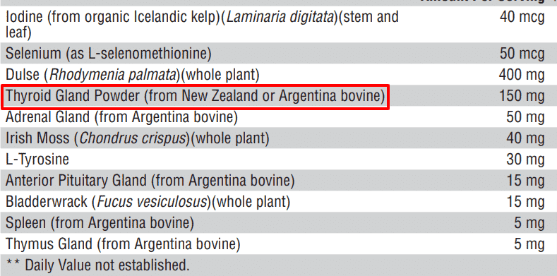 example of a thyroid supplement that contains thyroid glandulars