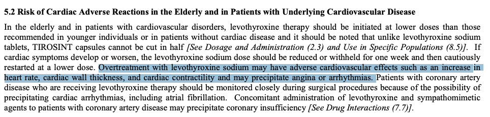 heart disease warnings on levothyroxine package insert