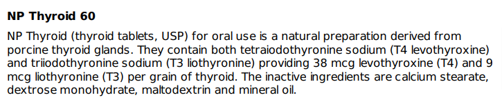 inactive ingredients found in np thyroid