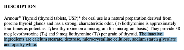 inactive ingredients found in armour thyroid