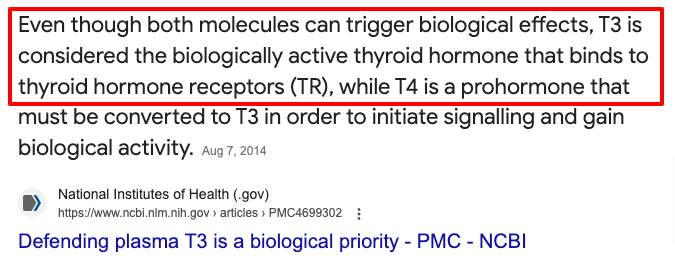 t3 thyroid hormone is considered to be much more biologically active compared to t4