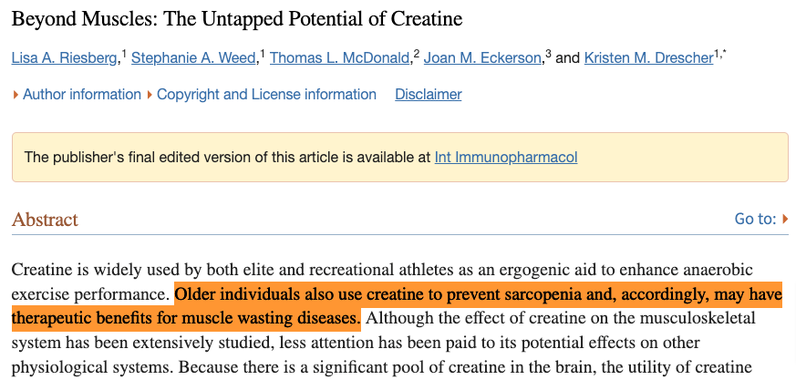 the benefits of creatine on sarcopenia