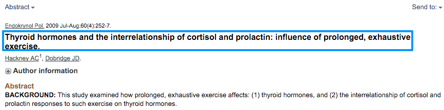 study headline describing the connection between prolactin, thyroid hormones, and cortisol and the influence of exercise on each. 