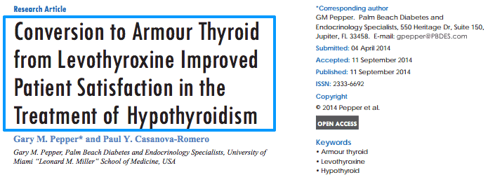 study headline which assessed patient satisfaction in using both armour thyroid and levothyroxine.