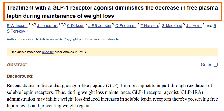 study showing GLP-1 treatment reduces leptin