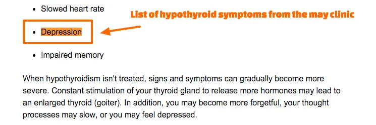 list of hypothyroid patients with depression highlighted