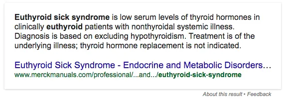 definition of euthyroid sick syndrome from merckmanuals