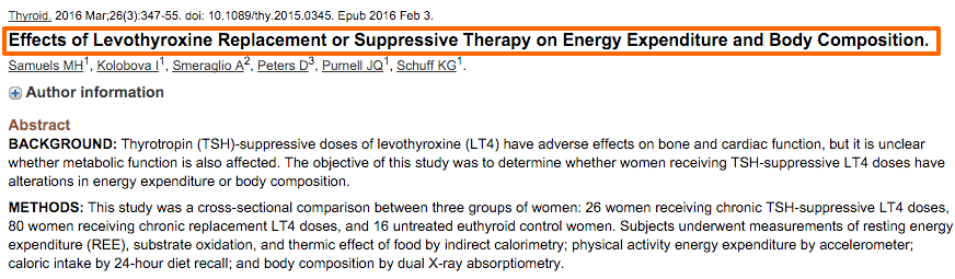 study showing levothyroxine suppressive doses do not impact metabolism