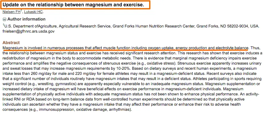 impact that magnesium has on exercise