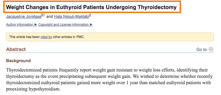 study outlining weight changes that are common after thyroidectomy