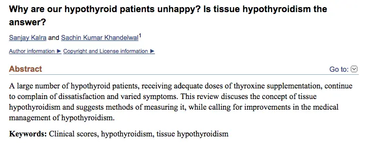 Tissue level hypothyroidism