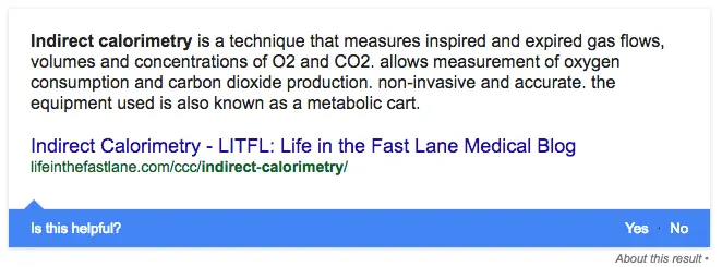 The definition of indirect calorimetry taken from google search. 