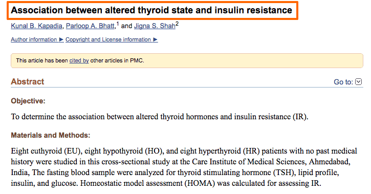 a study with the title outlined which discusses the association between altered thyroid states and insulin resistance. 