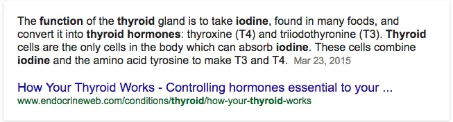 text from google search which outlines the function of the thyroid gland.