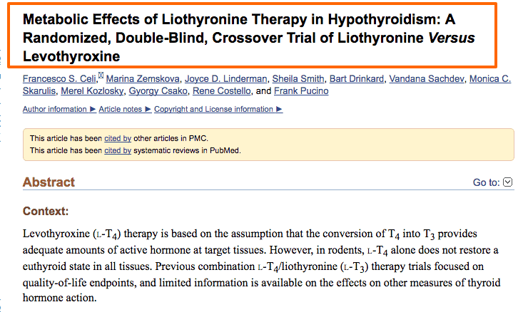 a highlighted study which outlines the metabolic effect of liothyronine treatment in hypothyroidism.