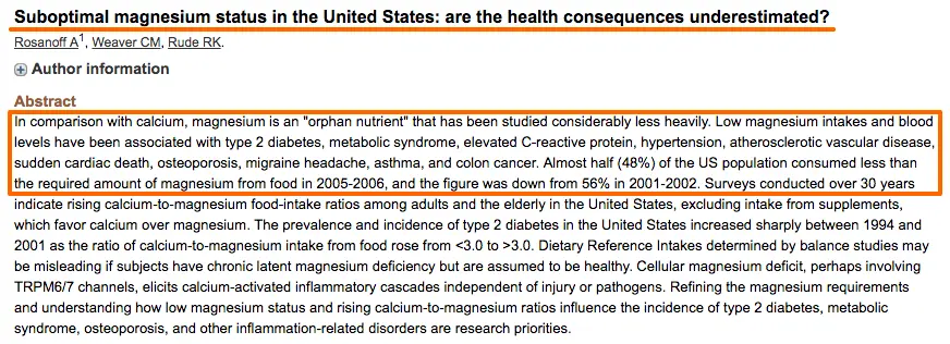 underlined text from a study which describes the importance of magnesium and how it compares to other nutrients.