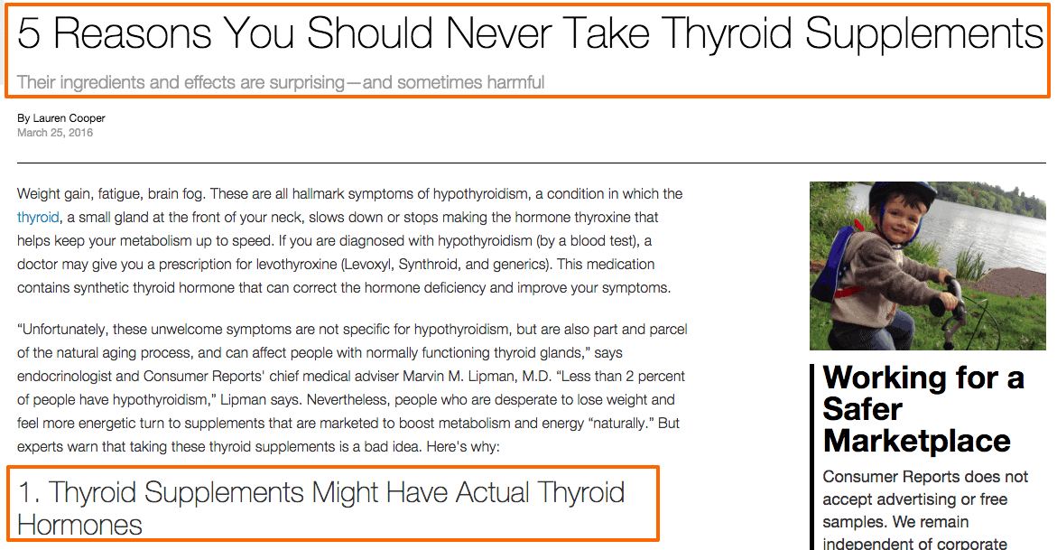 highlighted text from another article which outlines 5 reasons that thyroid supplements should never be used.