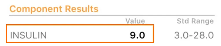 fasting insulin lab results from a patient with insulin resistance. 