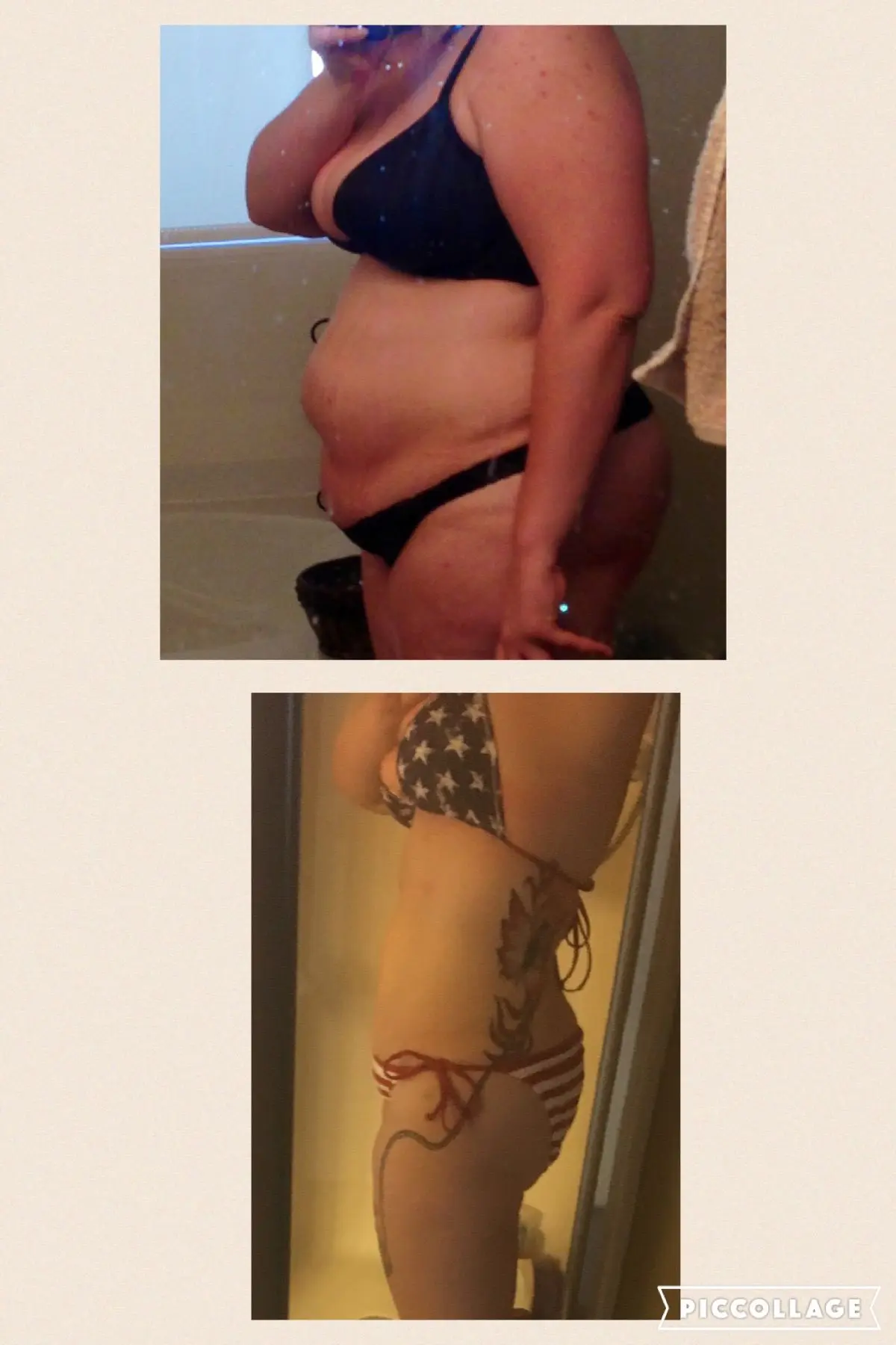 melanie's, a patient with hashimoto's, before and after weight loss pictures side by side. 