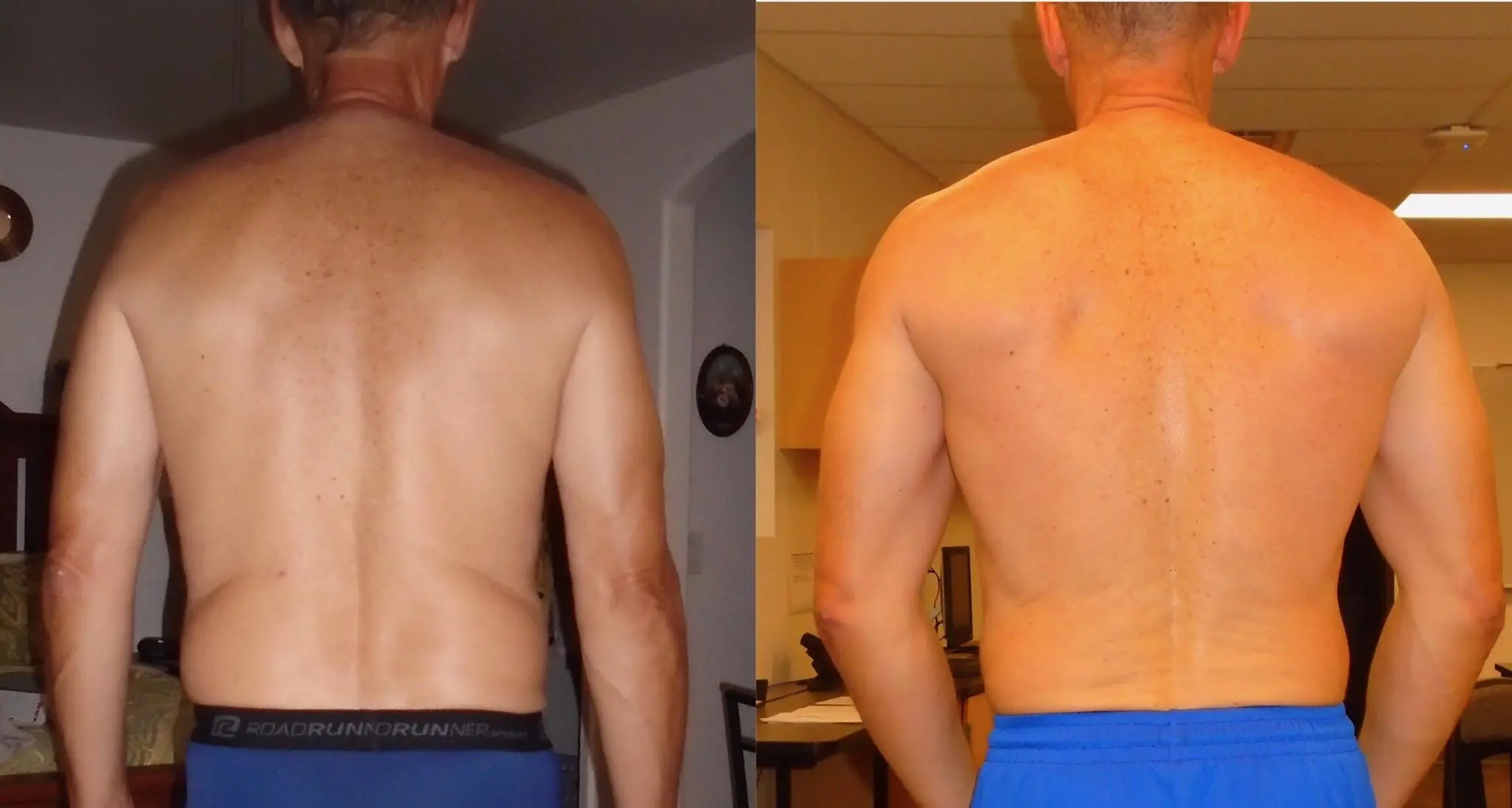 the back before and after picture of dave who used testosterone to help him lose weight and build muscle mass. 