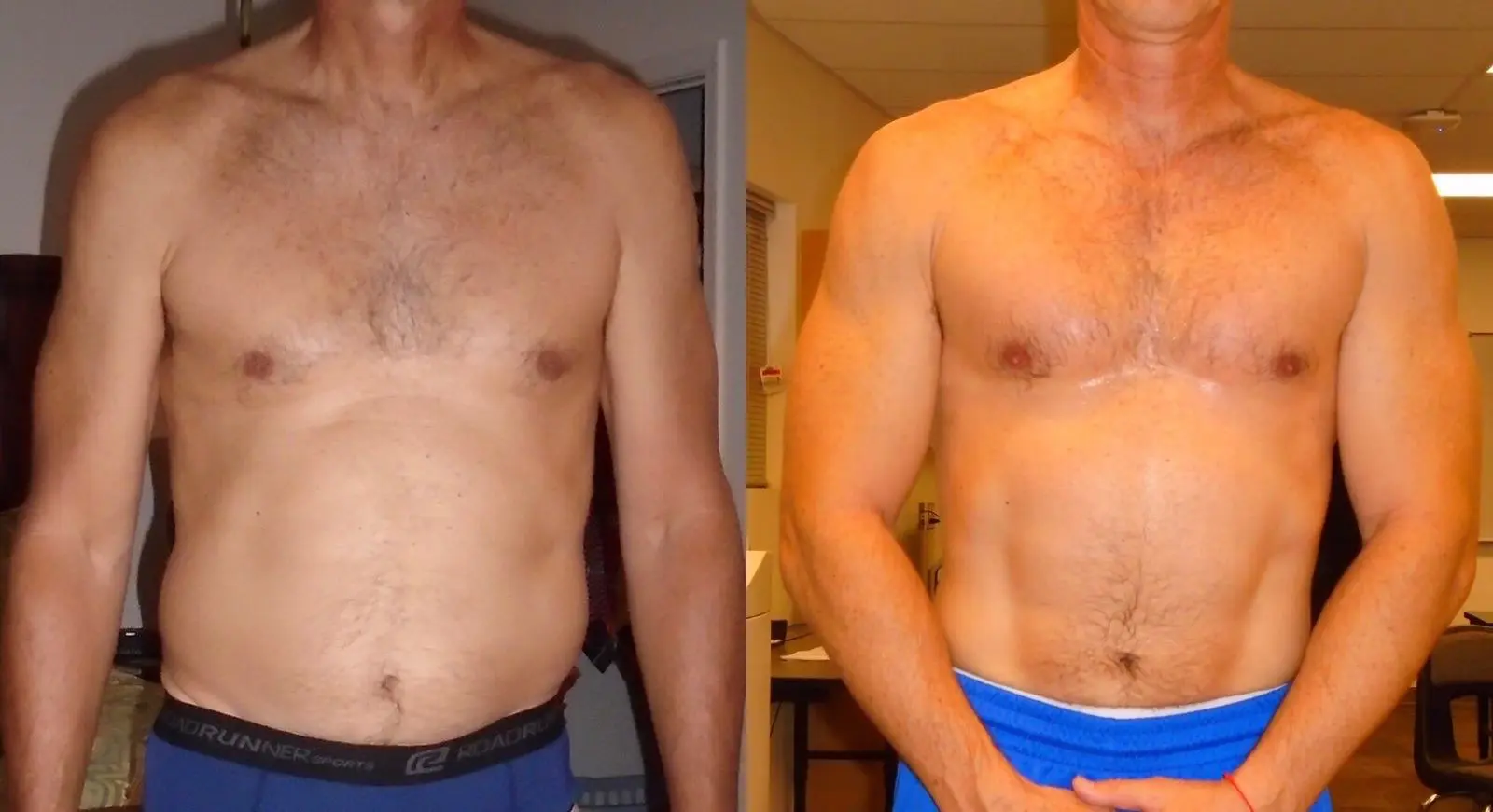 a chest before and after picture of dave who used testosterone to help him lose weight and build muscle mass. 