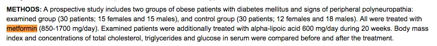 text from a study which compared metformin to alpha lipoic acid. 