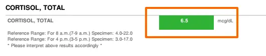 an example of a low normal serum cortisol lab test result. 