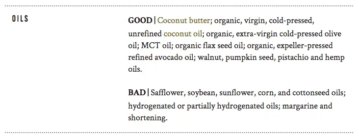 list of good oils and a list of bad oils. 