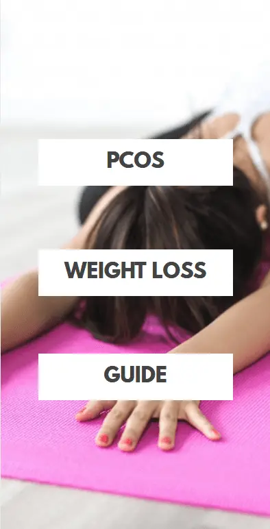 pcos weight loss guide text over a woman doing a yoga pose. 