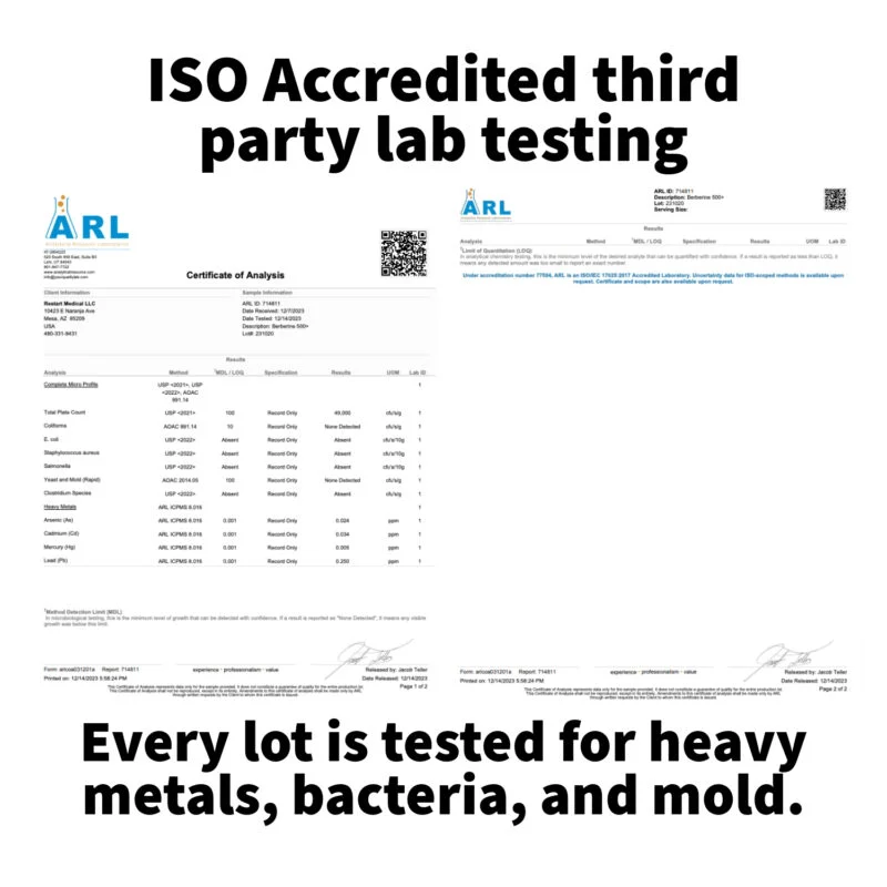 Berberine 500+ third party test results for product page