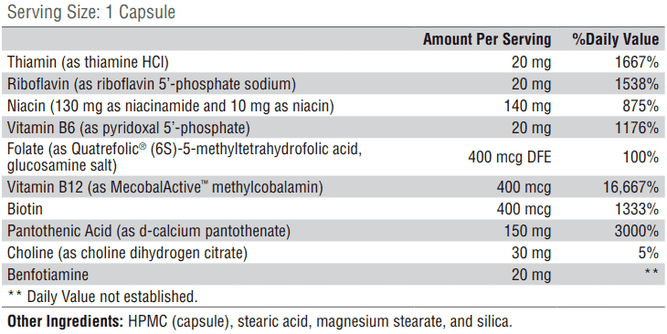 Power B complex complete ingredient list