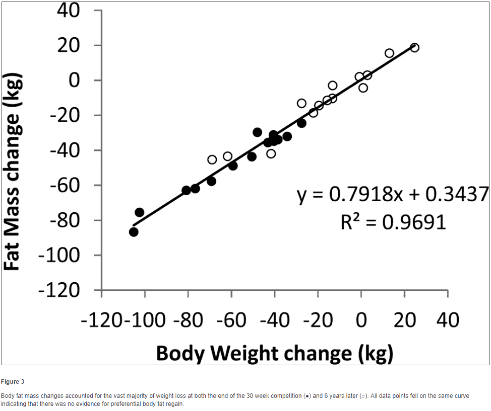 weight gain and fat mass over time with calorie restriction