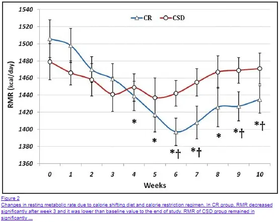 calorie restriction causes a reduction in resting metabolic rate over time