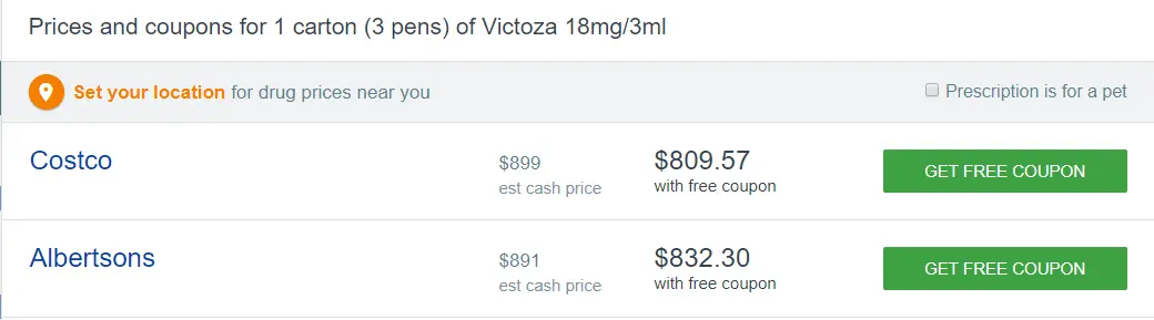 Victoza cost without insurance